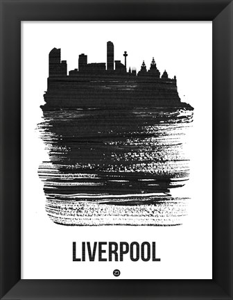 Framed Liverpool Skyline Brush Stroke Black Print