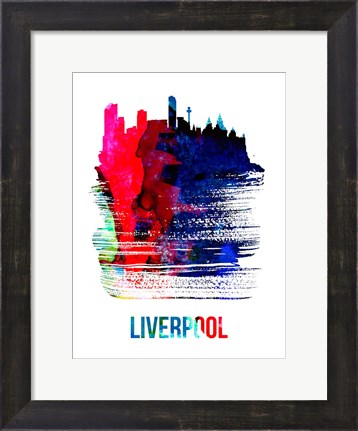 Framed Liverpool Skyline Brush Stroke Watercolor Print