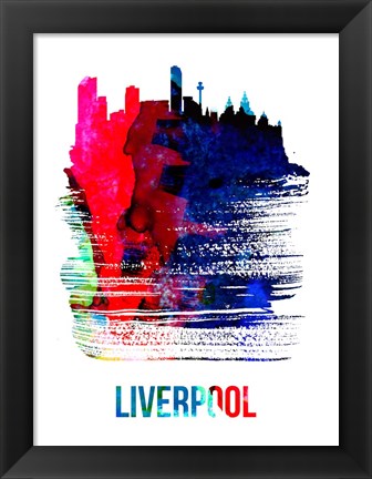 Framed Liverpool Skyline Brush Stroke Watercolor Print