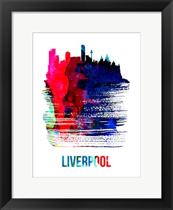 Framed Liverpool Skyline Brush Stroke Watercolor Print