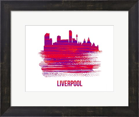 Framed Liverpool Skyline Brush Stroke Red Print