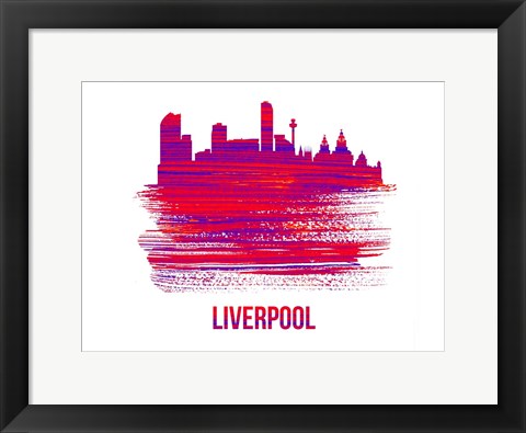 Framed Liverpool Skyline Brush Stroke Red Print