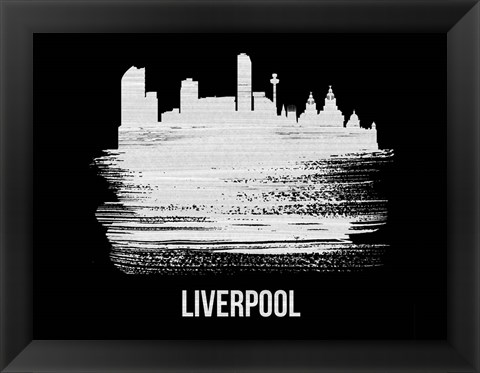 Framed Liverpool Skyline Brush Stroke White Print