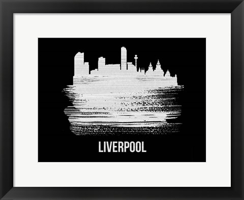 Framed Liverpool Skyline Brush Stroke White Print