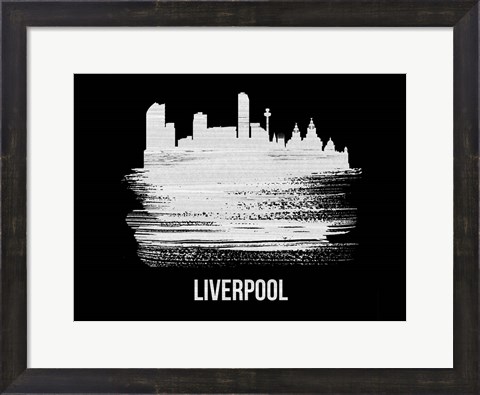 Framed Liverpool Skyline Brush Stroke White Print