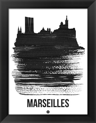 Framed Marseilles Skyline Brush Stroke Black Print