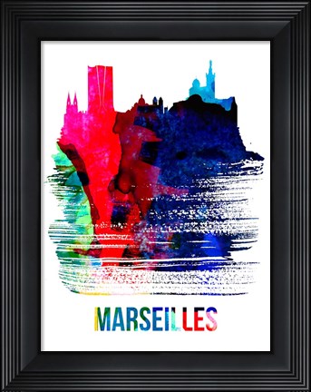 Framed Marseilles Skyline Brush Stroke Watercolor Print
