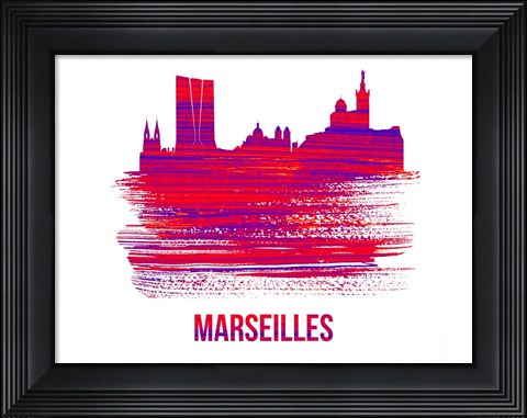 Framed Marseilles Skyline Brush Stroke Red Print