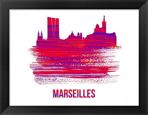 Framed Marseilles Skyline Brush Stroke Red Print