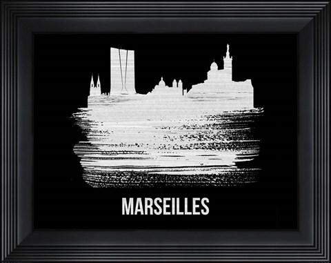 Framed Marseilles Skyline Brush Stroke White Print