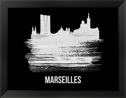 Framed Marseilles Skyline Brush Stroke White Print