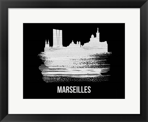 Framed Marseilles Skyline Brush Stroke White Print