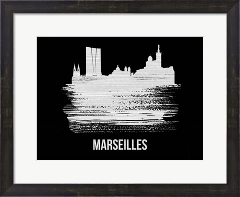 Framed Marseilles Skyline Brush Stroke White Print