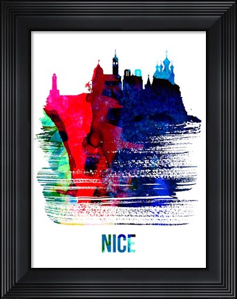 Framed Nice Skyline Brush Stroke Watercolor Print