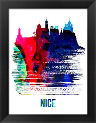 Framed Nice Skyline Brush Stroke Watercolor Print