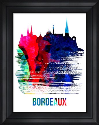 Framed Bordeaux Skyline Brush Stroke Watercolor Print