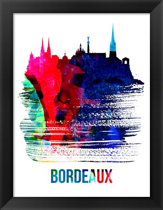 Framed Bordeaux Skyline Brush Stroke Watercolor Print