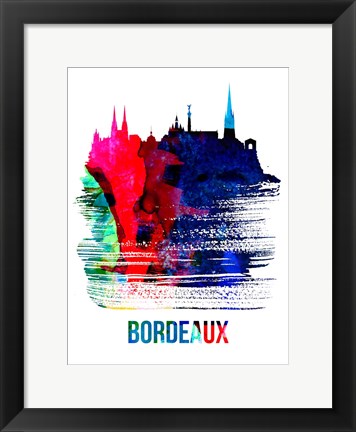 Framed Bordeaux Skyline Brush Stroke Watercolor Print