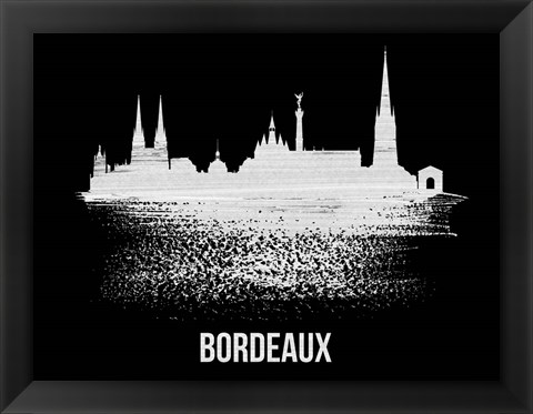 Framed Bordeaux Skyline Brush Stroke White Print