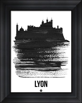 Framed Lyon Skyline Brush Stroke Black Print