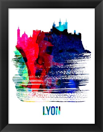 Framed Lyon Skyline Brush Stroke Watercolor Print