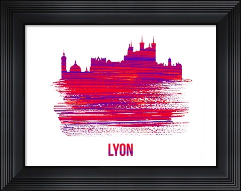 Framed Lyon Skyline Brush Stroke Red Print