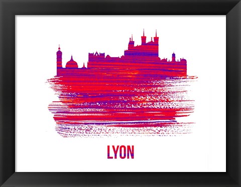 Framed Lyon Skyline Brush Stroke Red Print