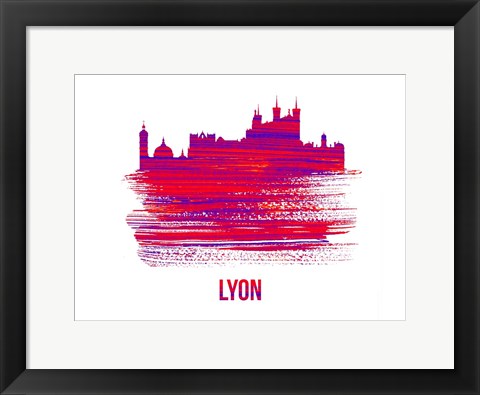 Framed Lyon Skyline Brush Stroke Red Print