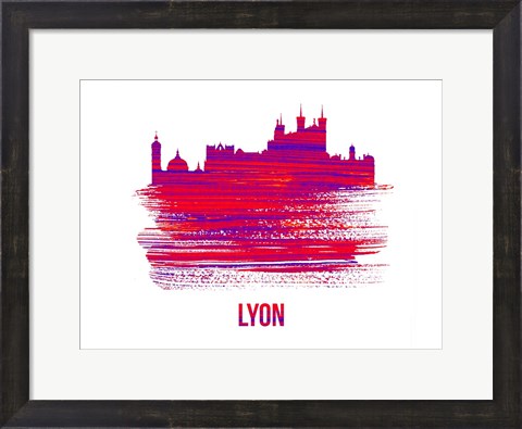 Framed Lyon Skyline Brush Stroke Red Print