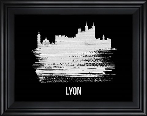 Framed Lyon Skyline Brush Stroke White Print