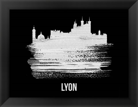 Framed Lyon Skyline Brush Stroke White Print