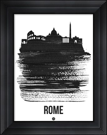 Framed Rome Skyline Brush Stroke Black Print