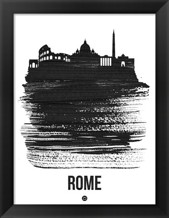 Framed Rome Skyline Brush Stroke Black Print