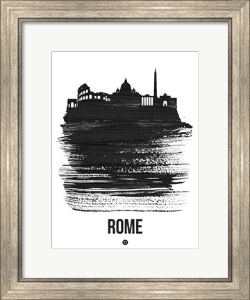 Framed Rome Skyline Brush Stroke Black Print
