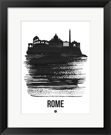 Framed Rome Skyline Brush Stroke Black Print