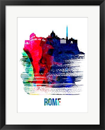 Framed Rome Skyline Brush Stroke Watercolor Print