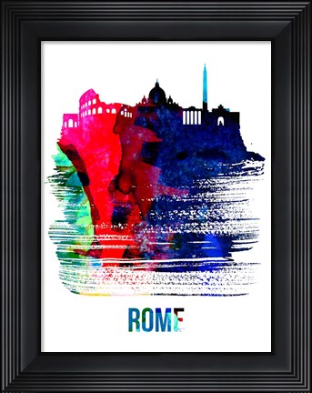 Framed Rome Skyline Brush Stroke Watercolor Print