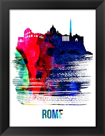 Framed Rome Skyline Brush Stroke Watercolor Print