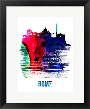 Framed Rome Skyline Brush Stroke Watercolor Print