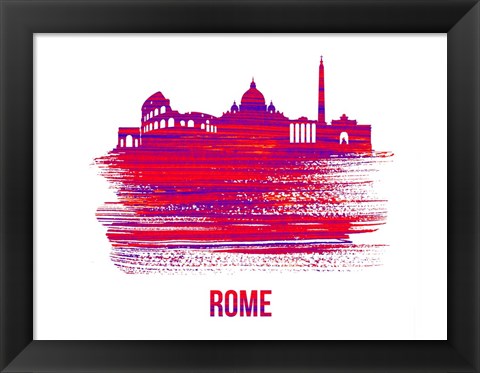 Framed Rome Skyline Brush Stroke Red Print