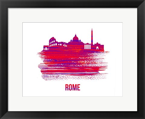 Framed Rome Skyline Brush Stroke Red Print