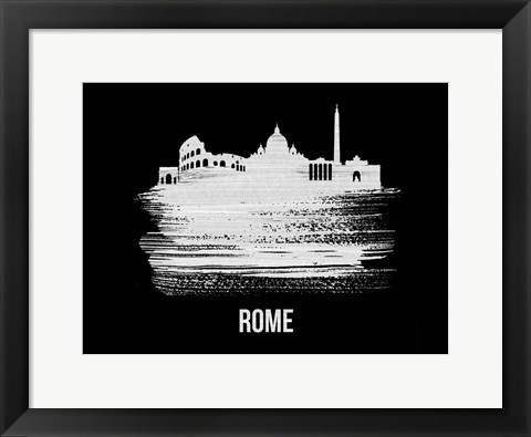 Framed Rome Skyline Brush Stroke White Print