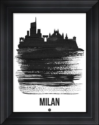 Framed Milan Skyline Brush Stroke Black Print