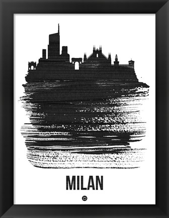 Framed Milan Skyline Brush Stroke Black Print