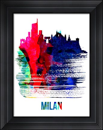 Framed Milan Skyline Brush Stroke Watercolor Print