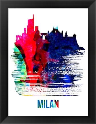 Framed Milan Skyline Brush Stroke Watercolor Print