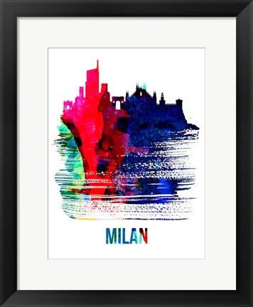 Framed Milan Skyline Brush Stroke Watercolor Print