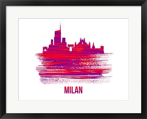Framed Milan Skyline Brush Stroke Red Print