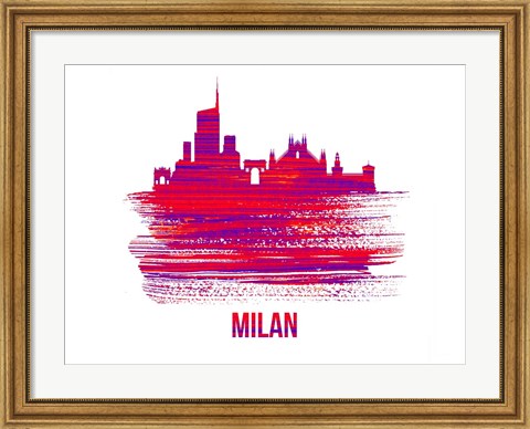 Framed Milan Skyline Brush Stroke Red Print