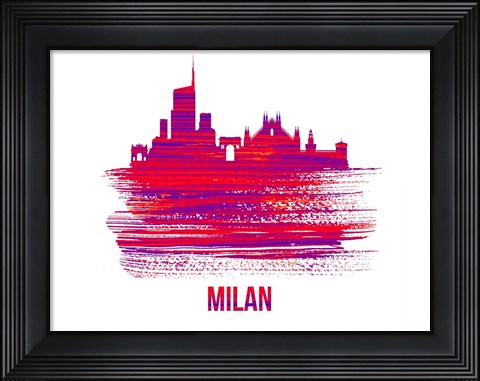 Framed Milan Skyline Brush Stroke Red Print